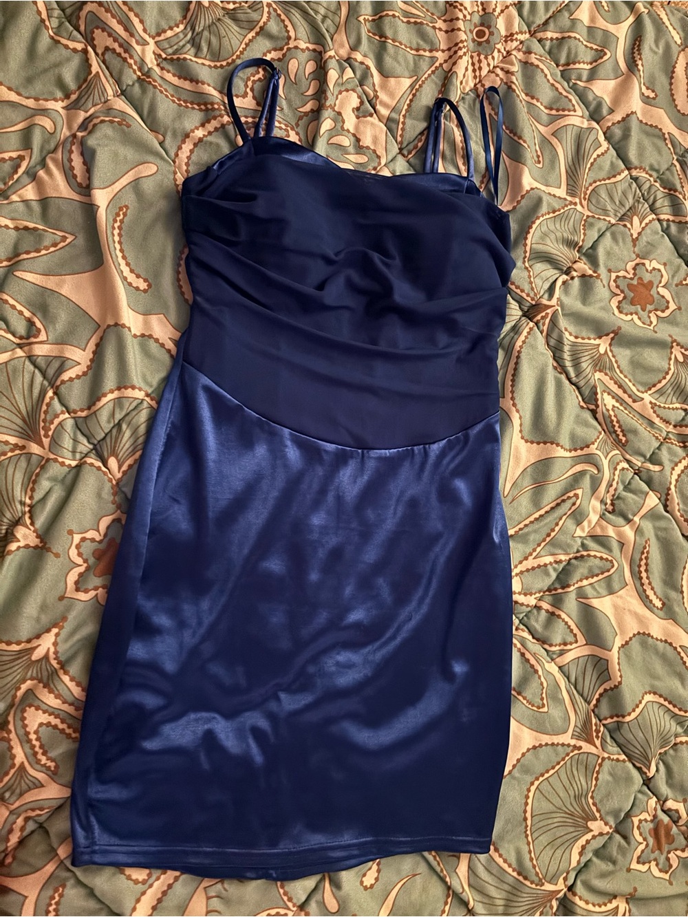 Windsor Navy Satin-Trim Mini Dress